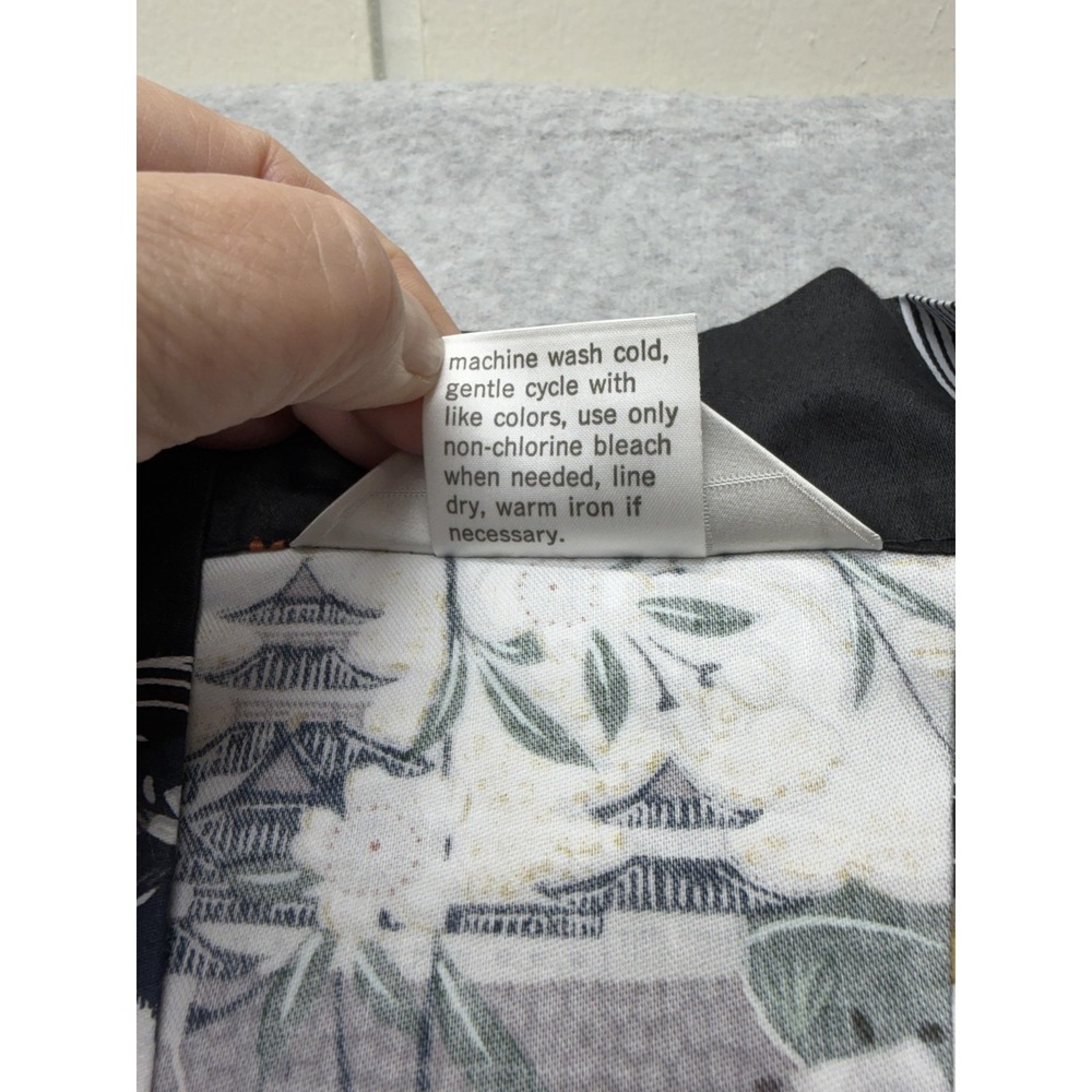 Oriental Bazaar Kimono Robe Womens XL Black Cotton Belted Floral Scenic Print - Picture 8 of 14